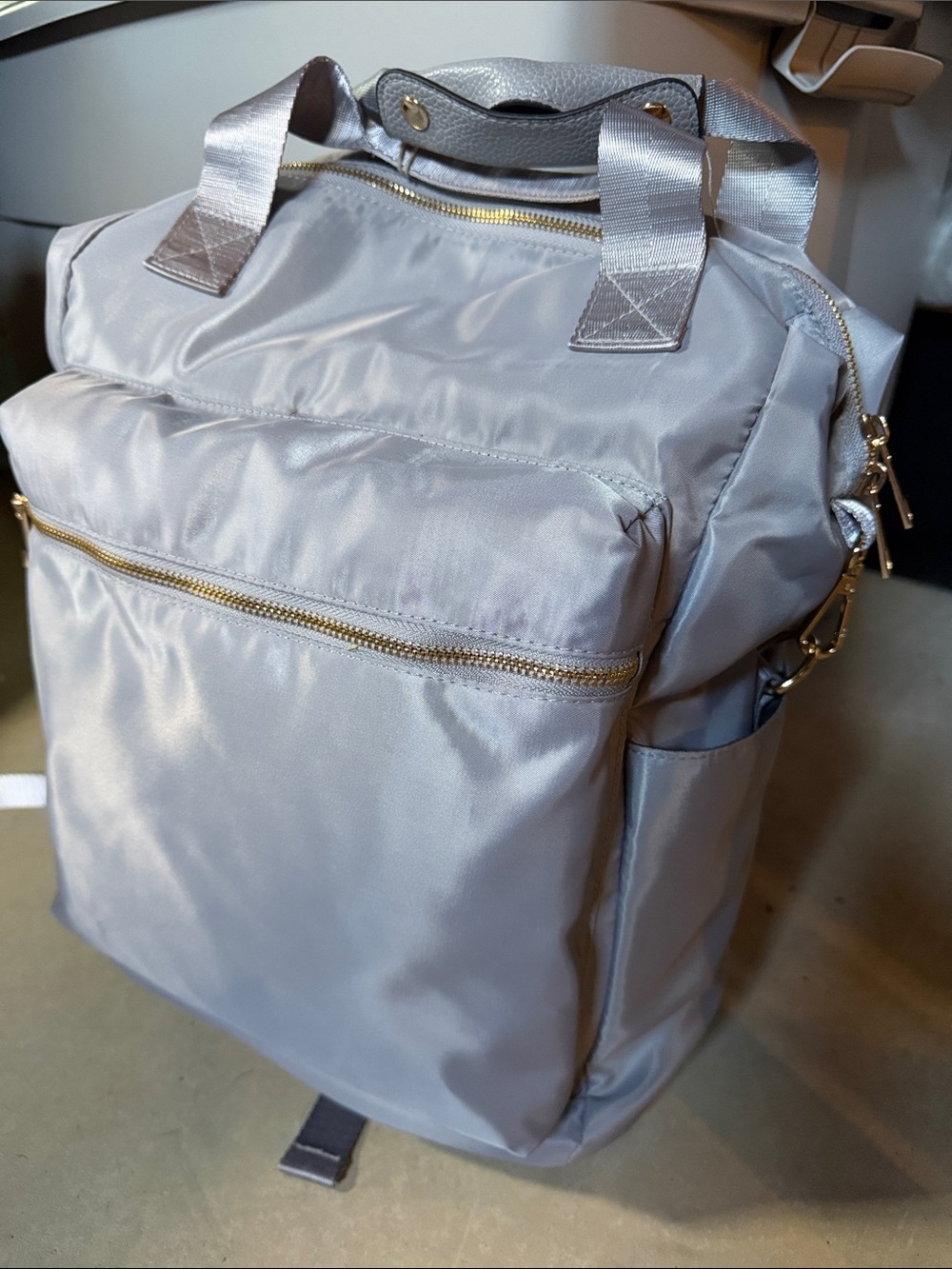 Light Gray Women’s Backpack Tote - Gold Hardware